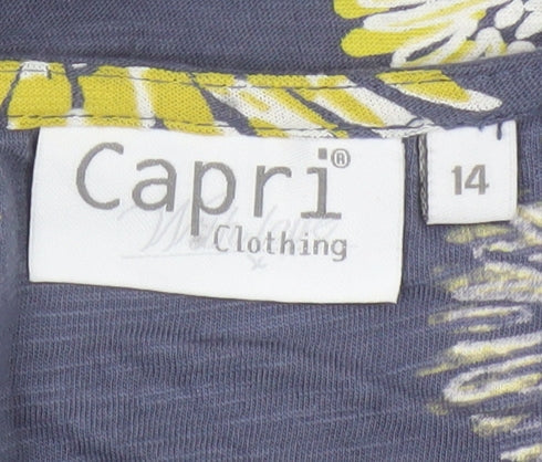 Capri Women’s Blue Floral Cotton Short Sleeve T-Shirt Size 14
