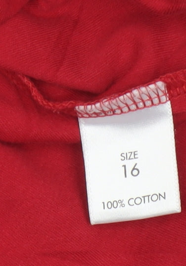 Maine New England Womens Red Roll Neck Cotton Long Sleeve Top Size 16