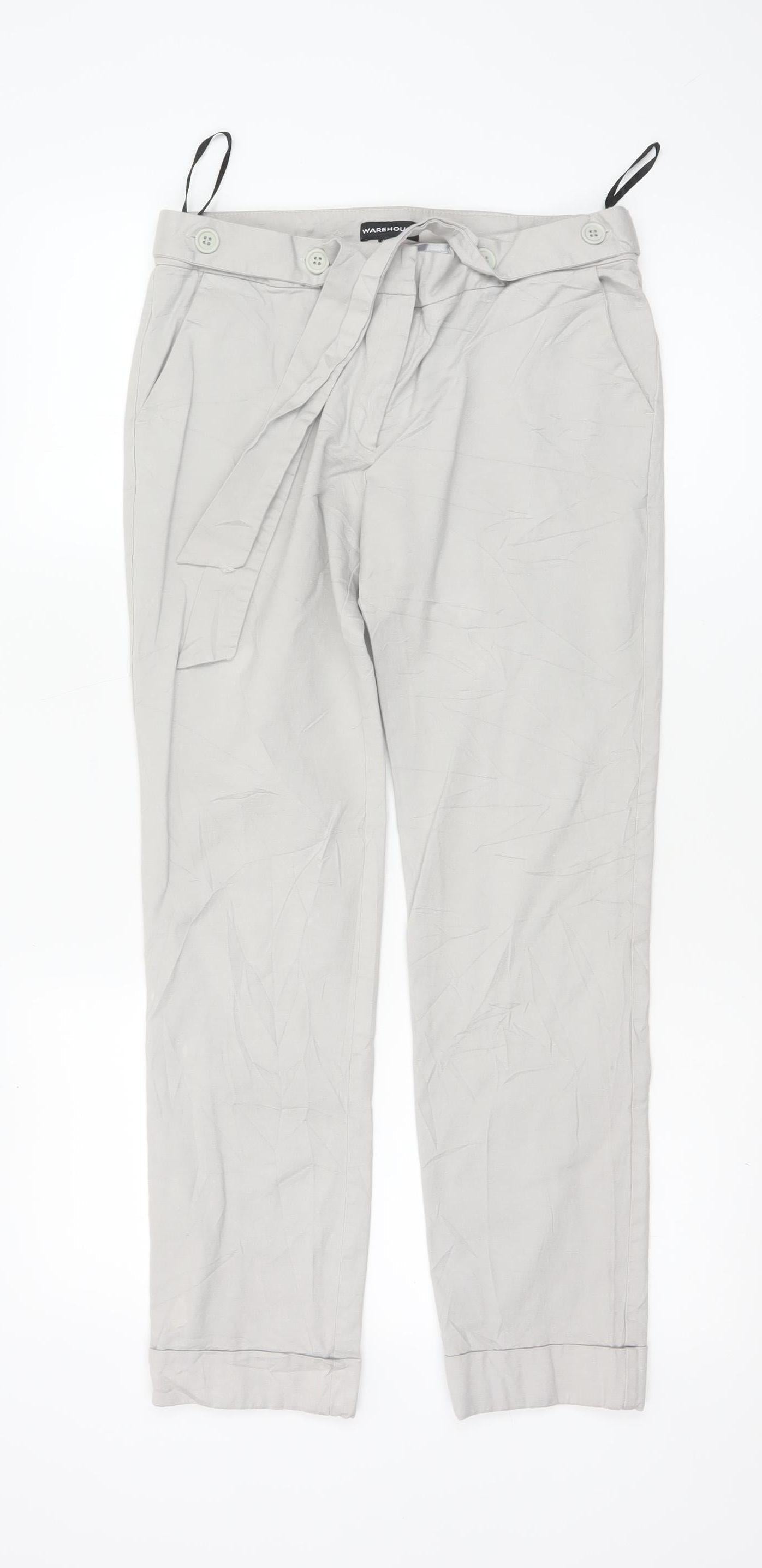 Warehouse Women’s Beige Chino Trousers UK 12 Belted Viscose Blend