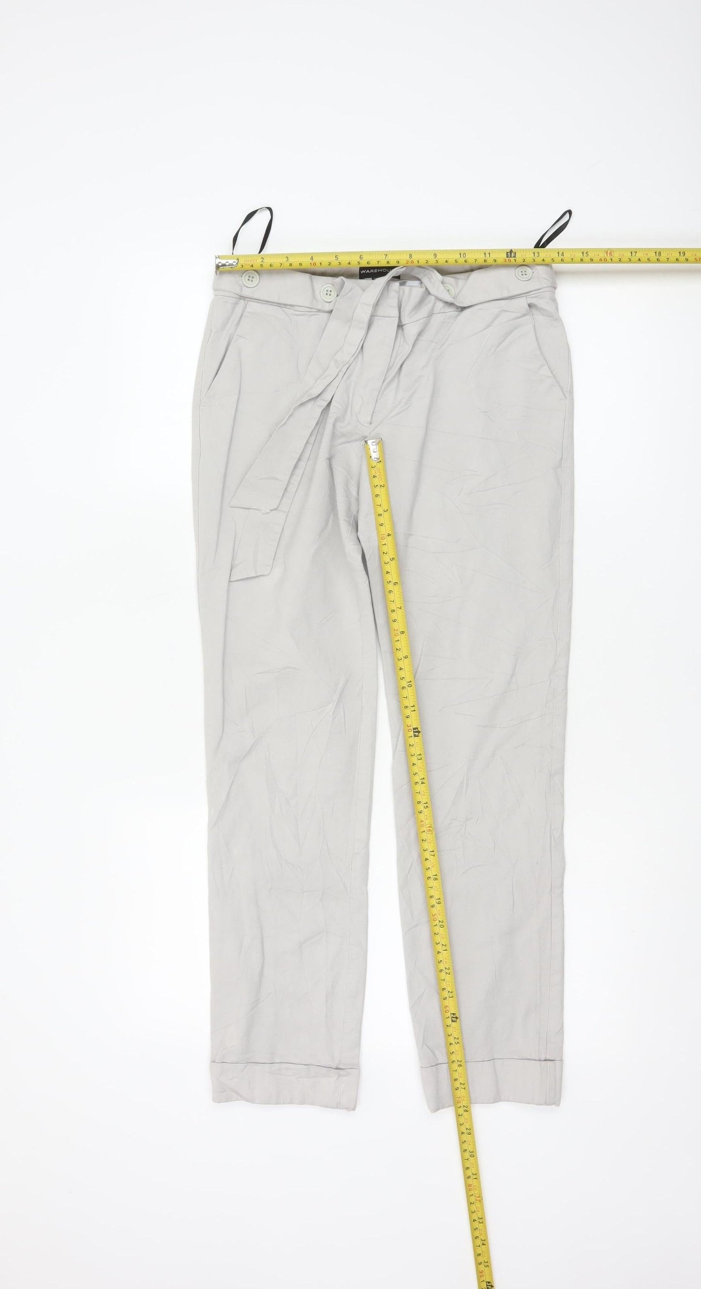Warehouse Women’s Beige Chino Trousers UK 12 Belted Viscose Blend