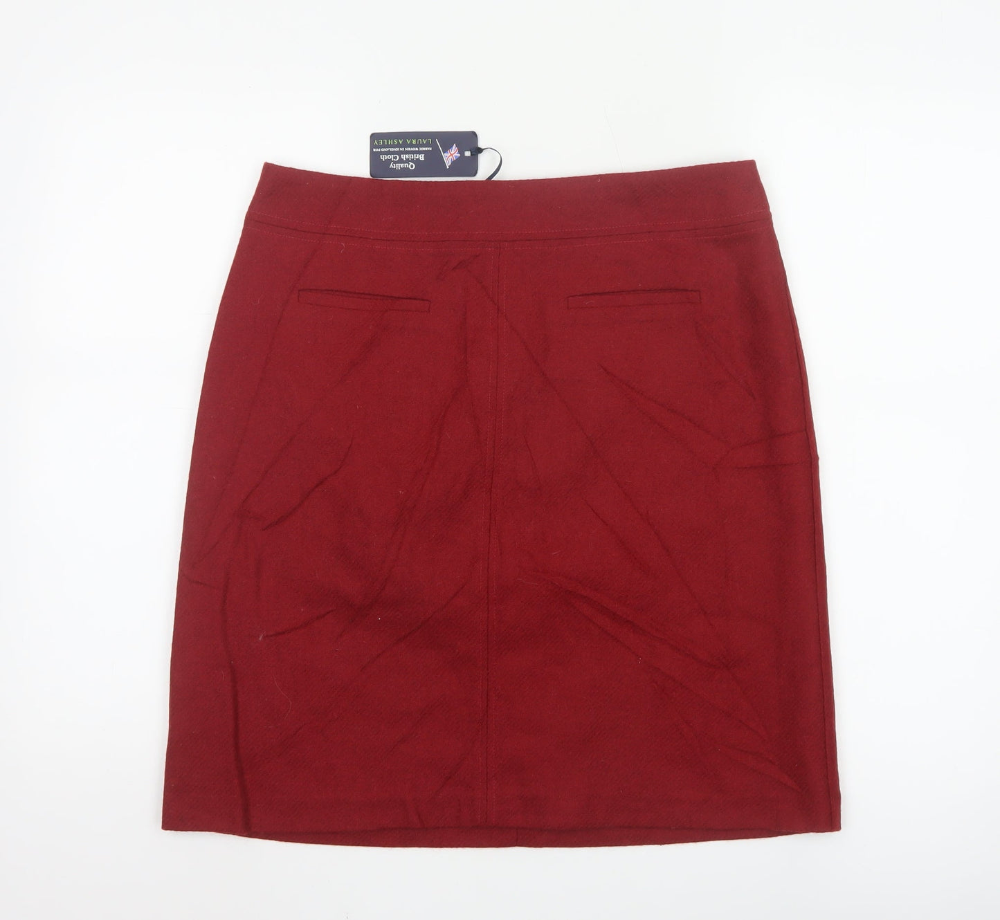 Laura Ashley Women's Red Wool Pencil Skirt UK 12 Knee Length