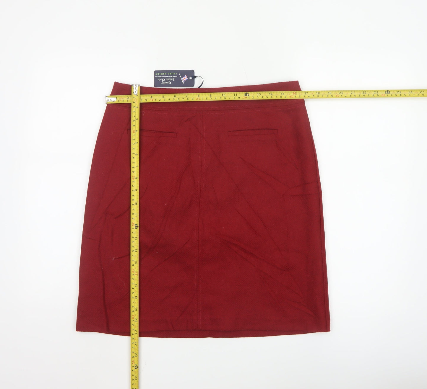Laura Ashley Women's Red Wool Pencil Skirt UK 12 Knee Length