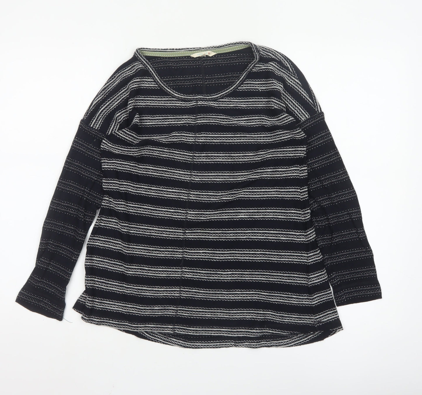 White Stuff Women's Black Striped Long Sleeve Jersey T-Shirt Size 10
