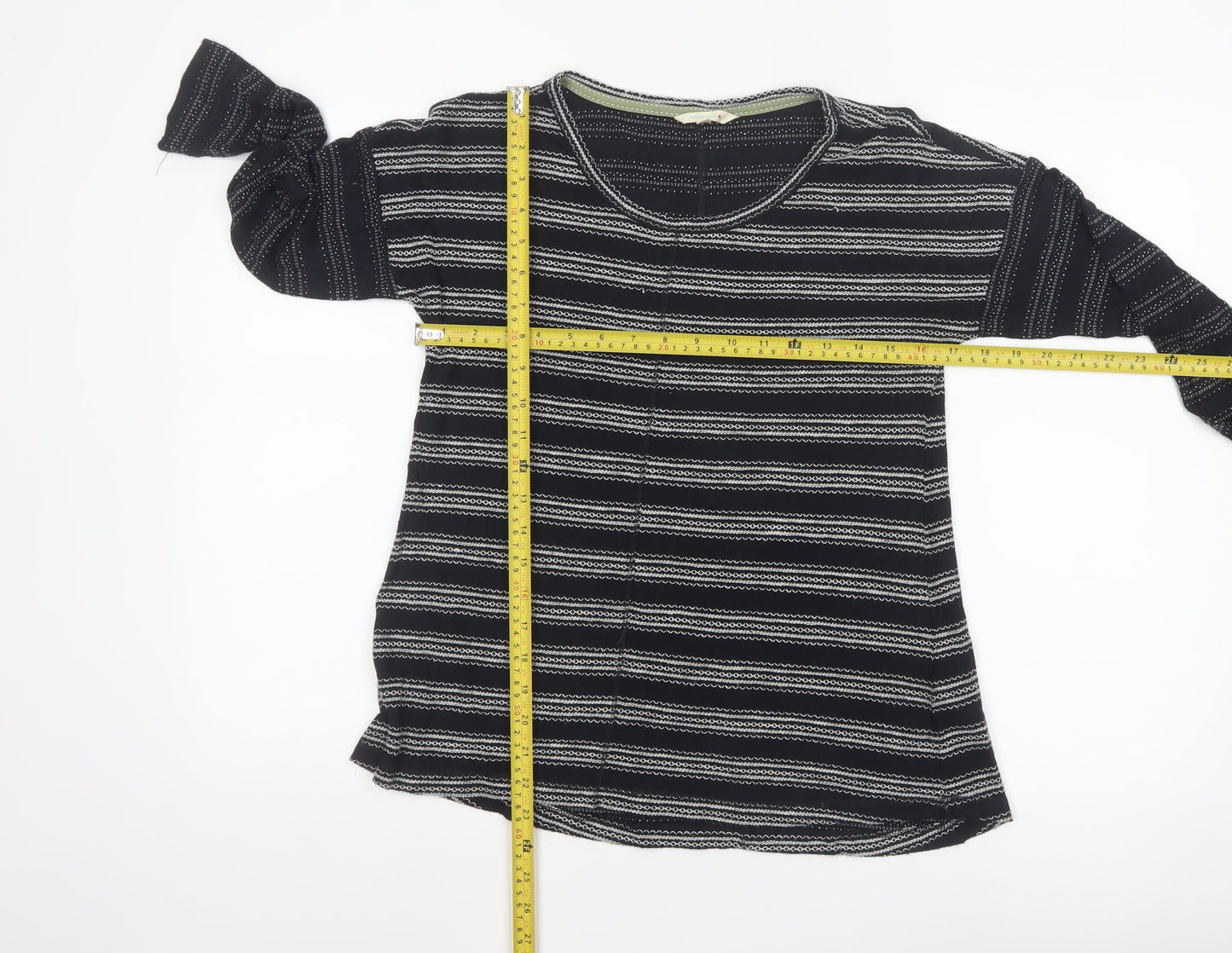 White Stuff Women's Black Striped Long Sleeve Jersey T-Shirt Size 10