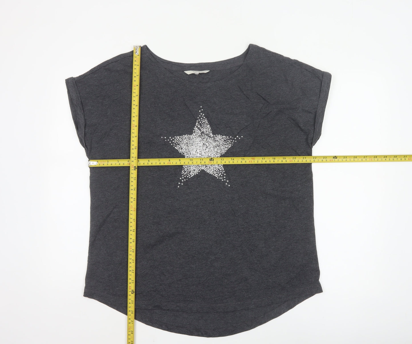 Next Women’s Grey Sequin Star T-Shirt Size 16 Casual Top