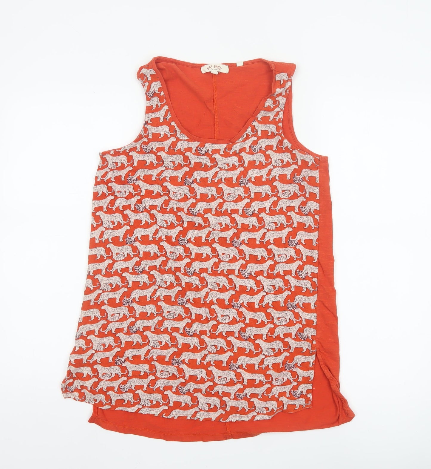 Fat Face Women’s Orange Animal Print Sleeveless Tank Top UK 8 Cotton Blend