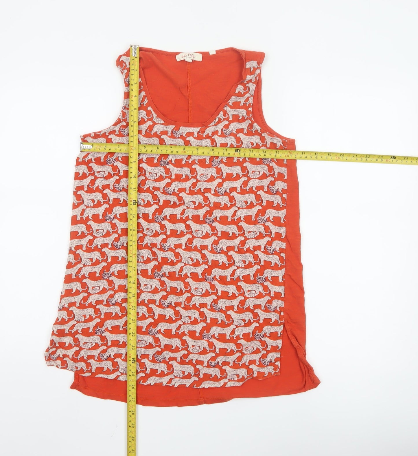 Fat Face Women’s Orange Animal Print Sleeveless Tank Top UK 8 Cotton Blend