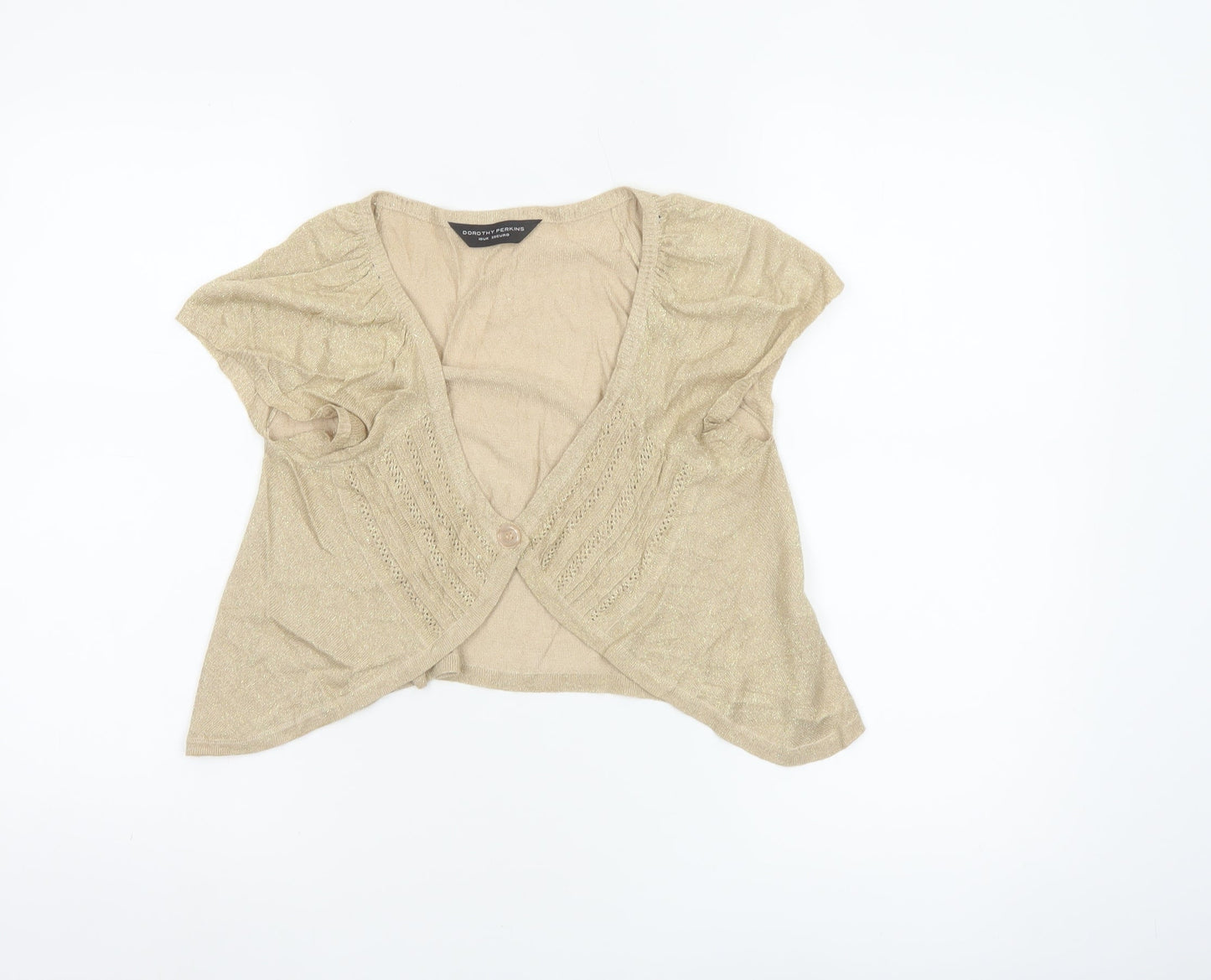 Dorothy Perkins Women's Beige Short Sleeve V-Neck Cardigan Size 10