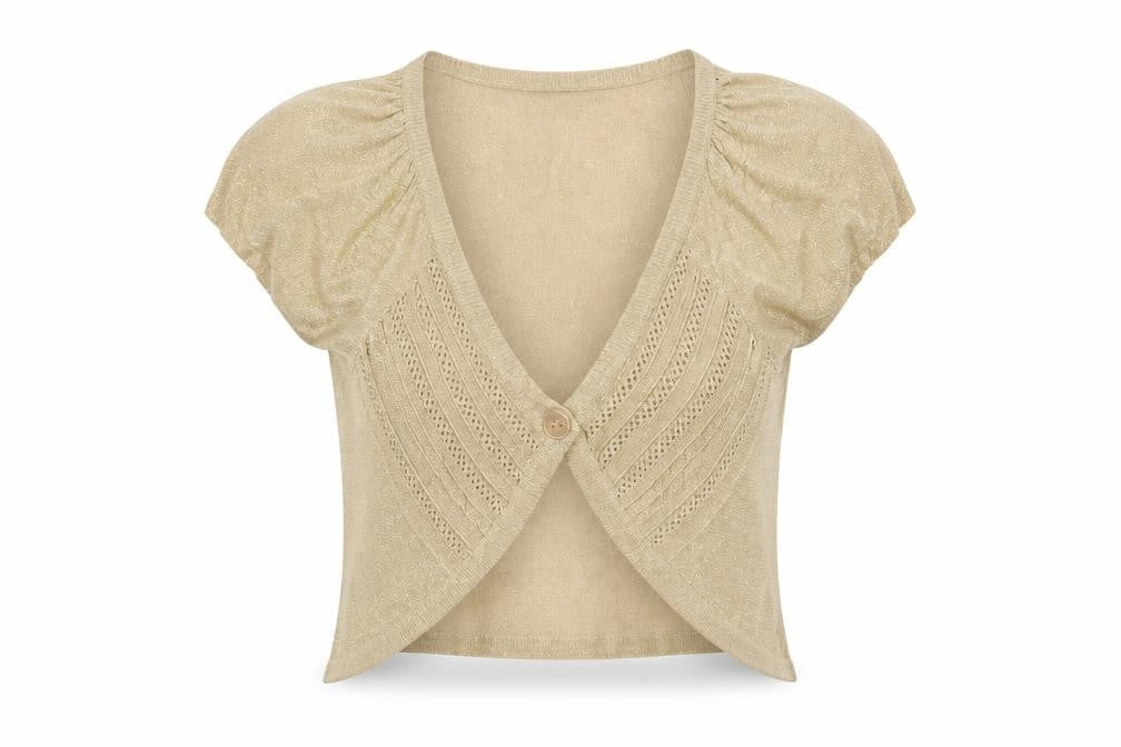 Dorothy Perkins Women's Beige Short Sleeve V-Neck Cardigan Size 10