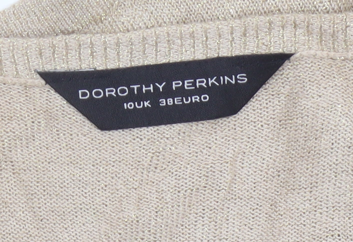 Dorothy Perkins Women's Beige Short Sleeve V-Neck Cardigan Size 10