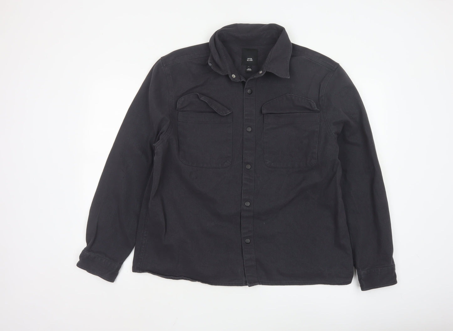 River Island Men's Black Cotton Twill Casual Jacket L