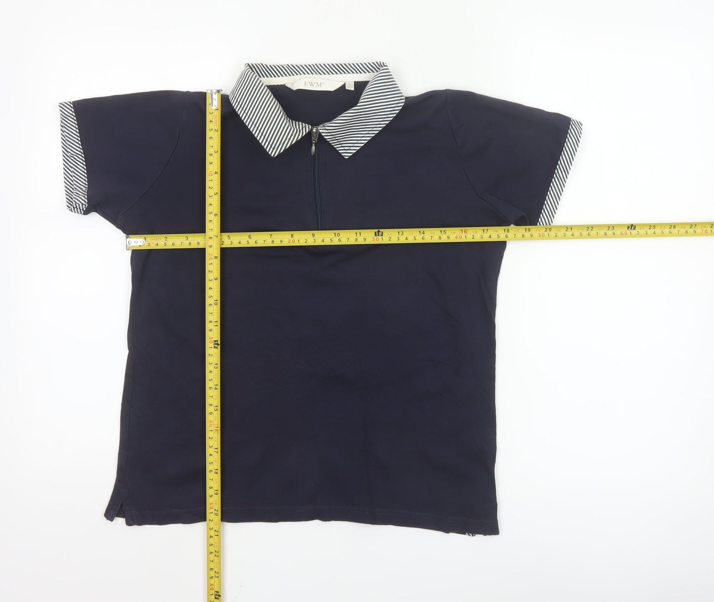 EWM Women Blue Short Sleeve Cotton Polo Shirt Size S 10-12
