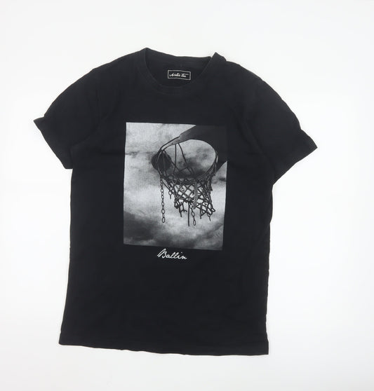 Mister Tee Men's Black Graphic Crew Neck Short Sleeve T-Shirt Size M