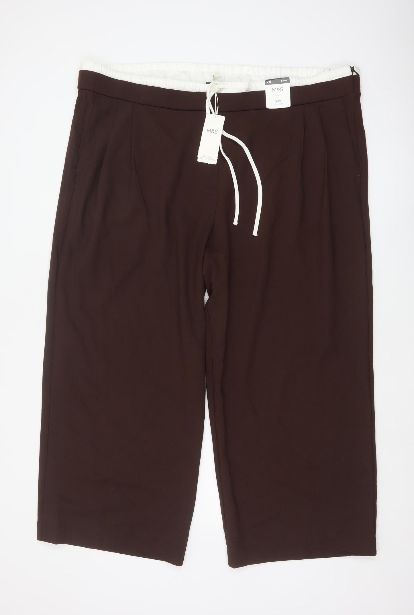 Marks and Spencer Women Brown Cropped Wide-Leg Trousers Size 24