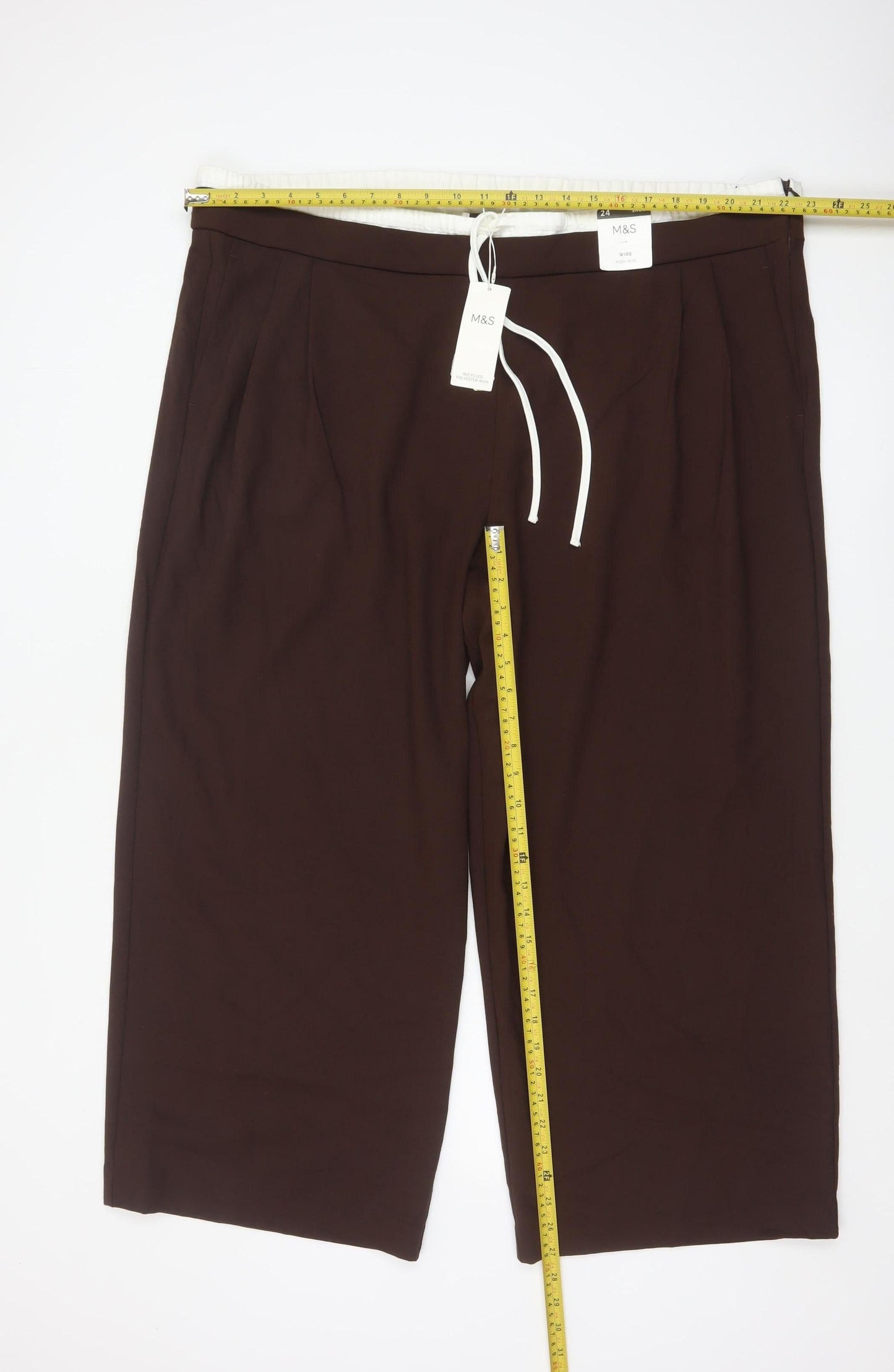 Marks and Spencer Women Brown Cropped Wide-Leg Trousers Size 24