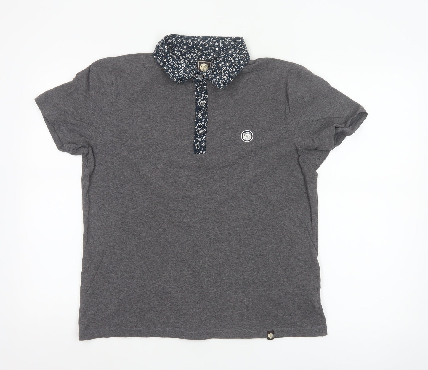 Pretty Green Womens Grey Polo Shirt L Paisley Collar Cotton