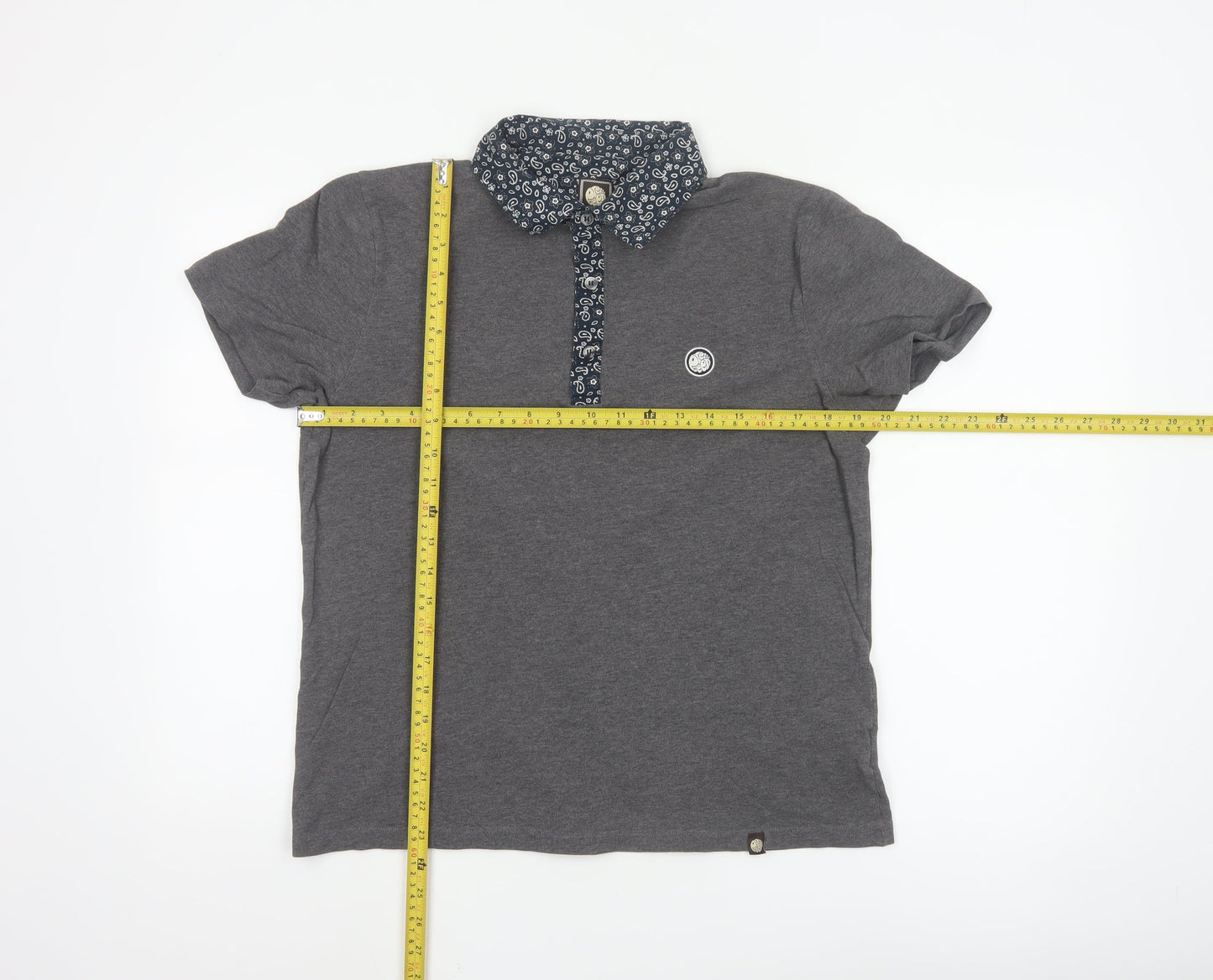 Pretty Green Womens Grey Polo Shirt L Paisley Collar Cotton
