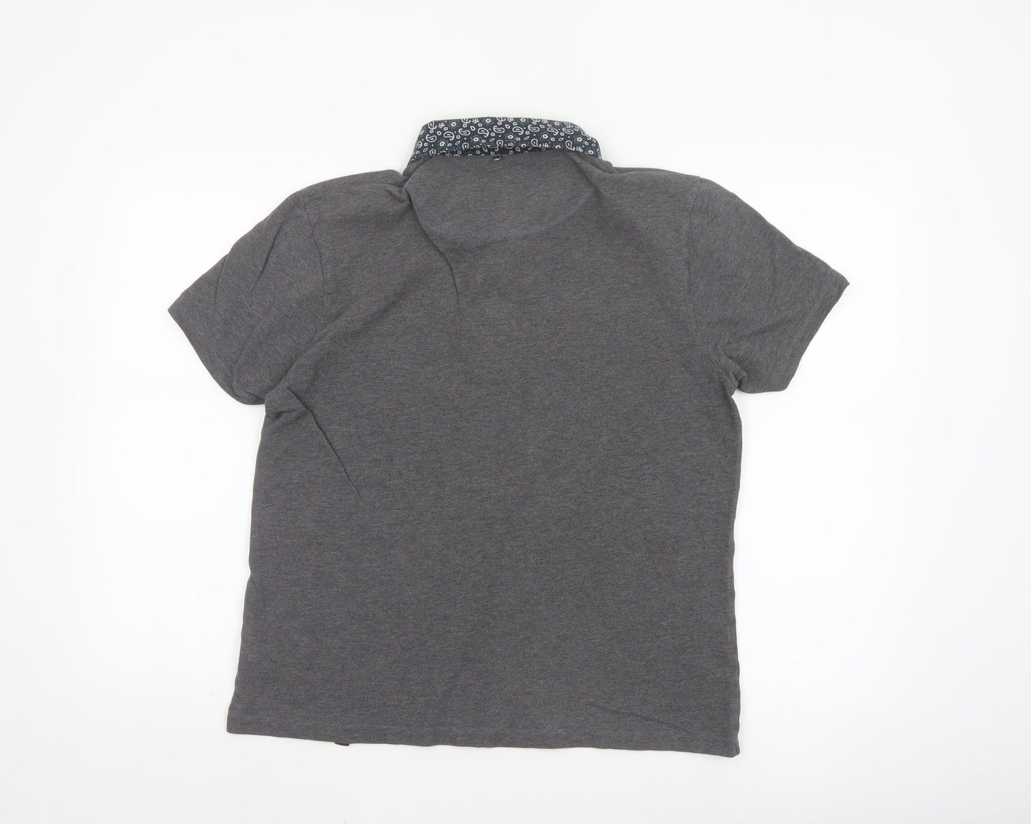Pretty Green Womens Grey Polo Shirt L Paisley Collar Cotton