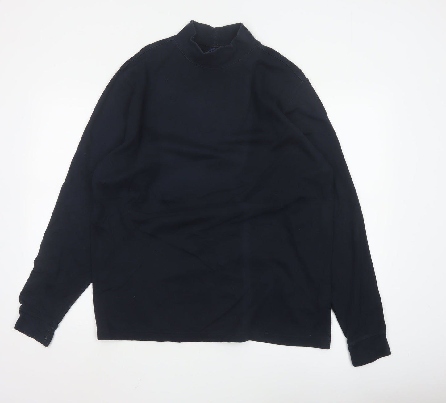 Lands' End Men's Black Long Sleeve Cotton High Neck Top L Regular