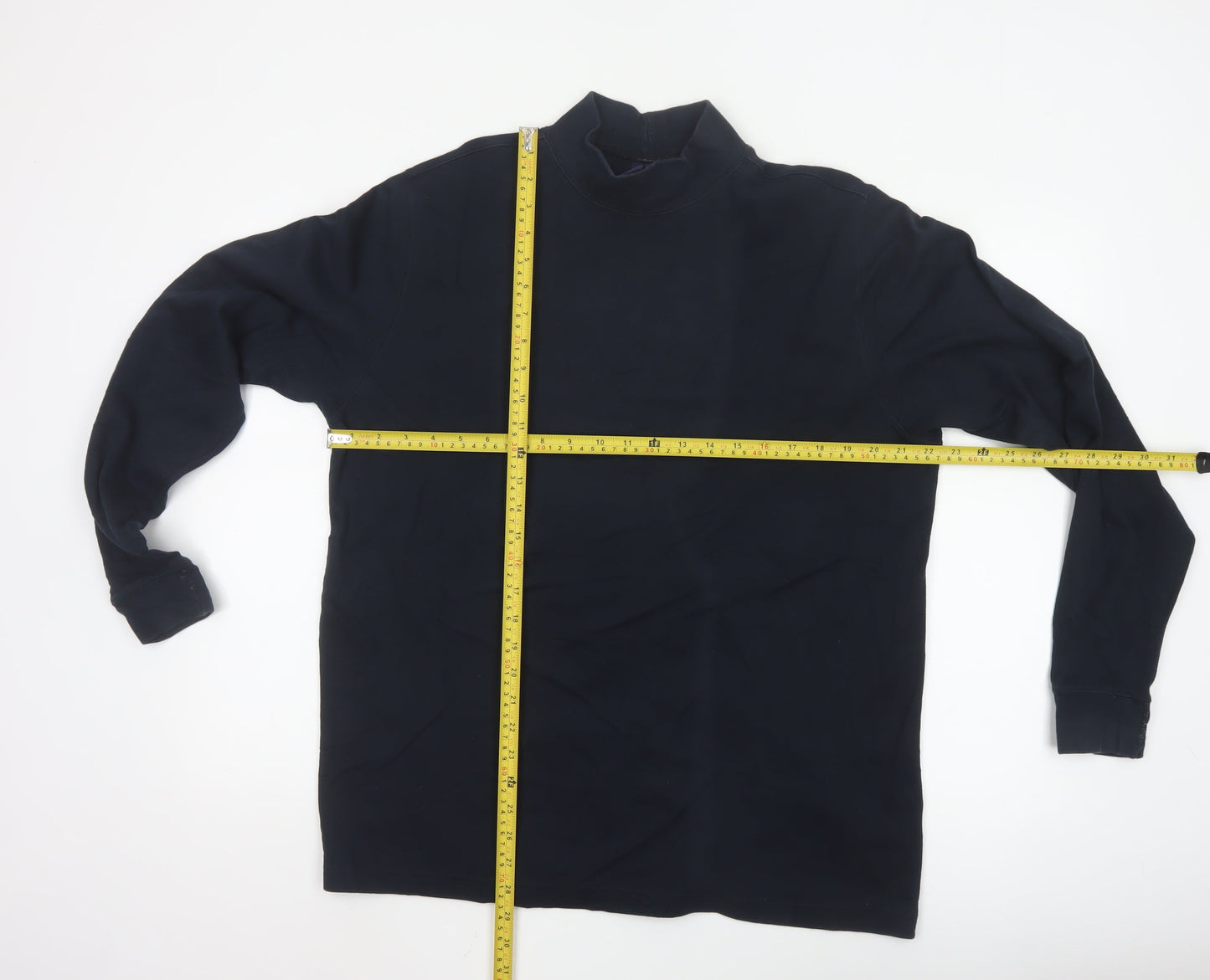 Lands' End Men's Black Long Sleeve Cotton High Neck Top L Regular