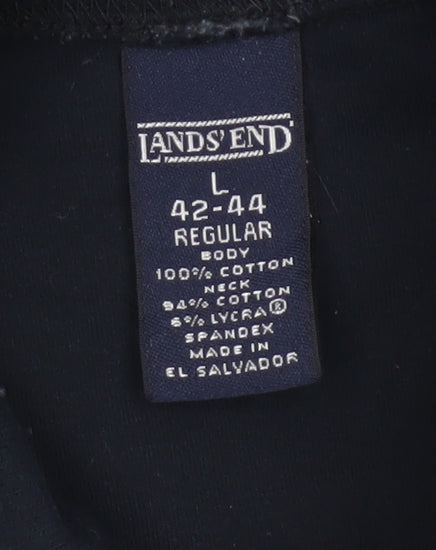 Lands' End Men's Black Long Sleeve Cotton High Neck Top L Regular