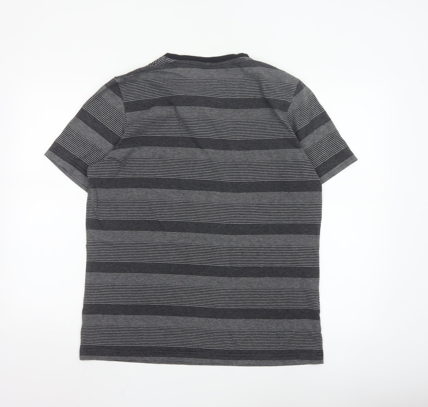 Splash Men Grey Striped Henley Short Sleeve T-Shirt Size L