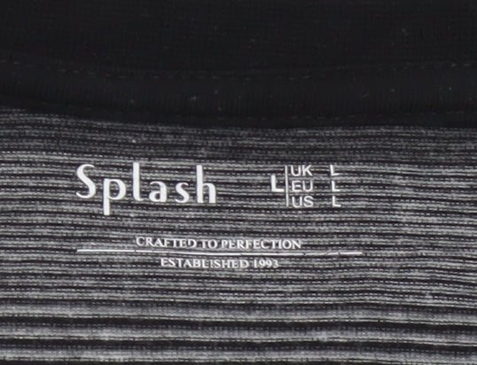 Splash Men Grey Striped Henley Short Sleeve T-Shirt Size L