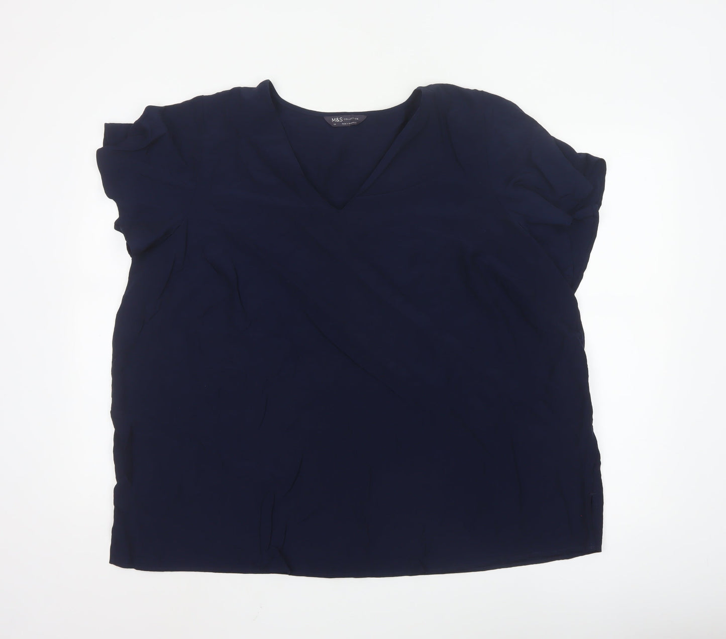 Marks and Spencer Women’s Blue Viscose Blouse Size 24 V-Neck Short Sleeve