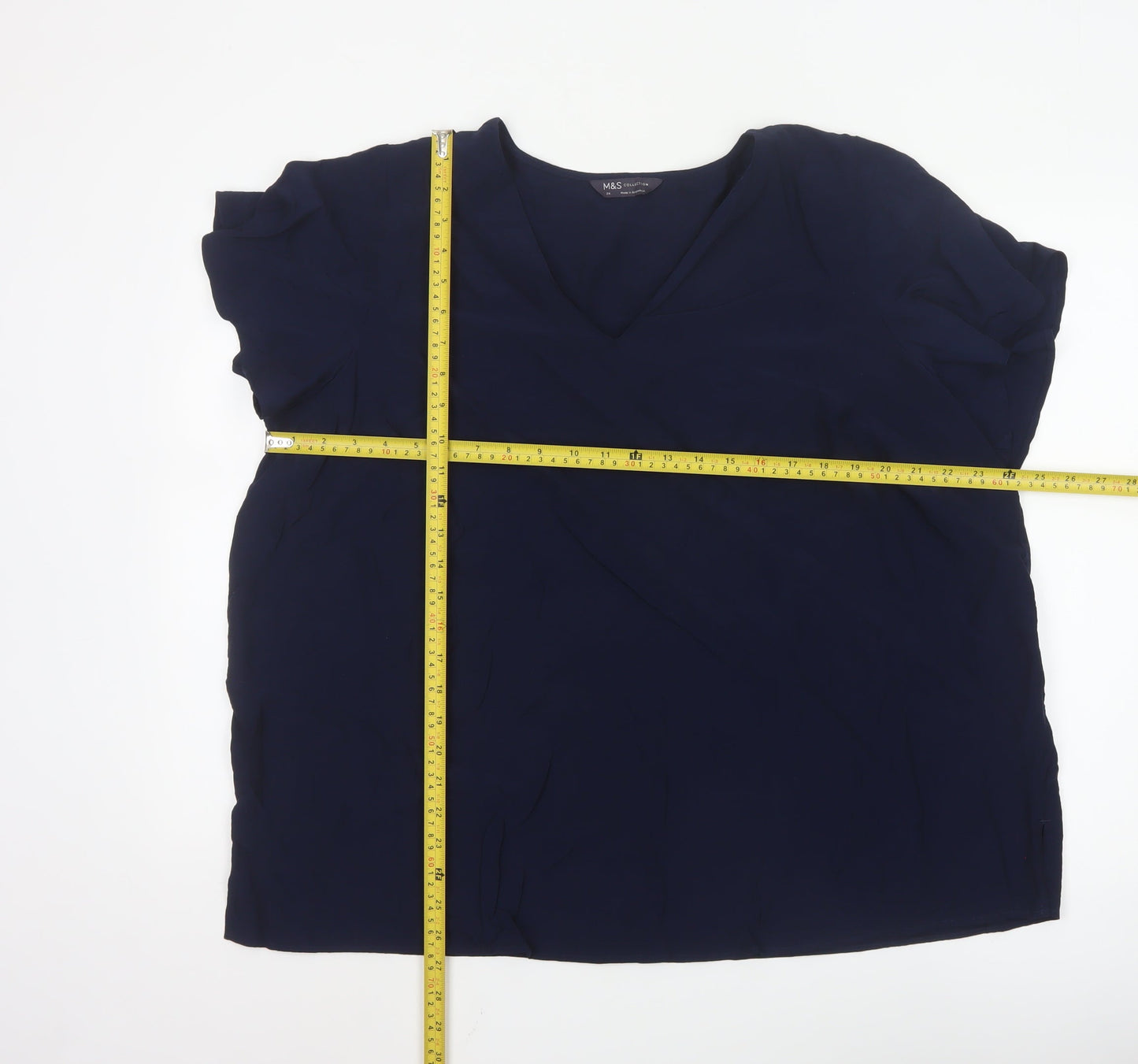 Marks and Spencer Women’s Blue Viscose Blouse Size 24 V-Neck Short Sleeve