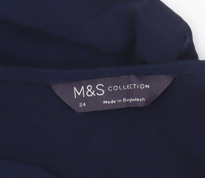 Marks and Spencer Women’s Blue Viscose Blouse Size 24 V-Neck Short Sleeve