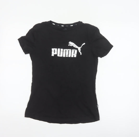Puma Girls Black Short Sleeve Crew Neck Logo T-Shirt Size 15-16 Years