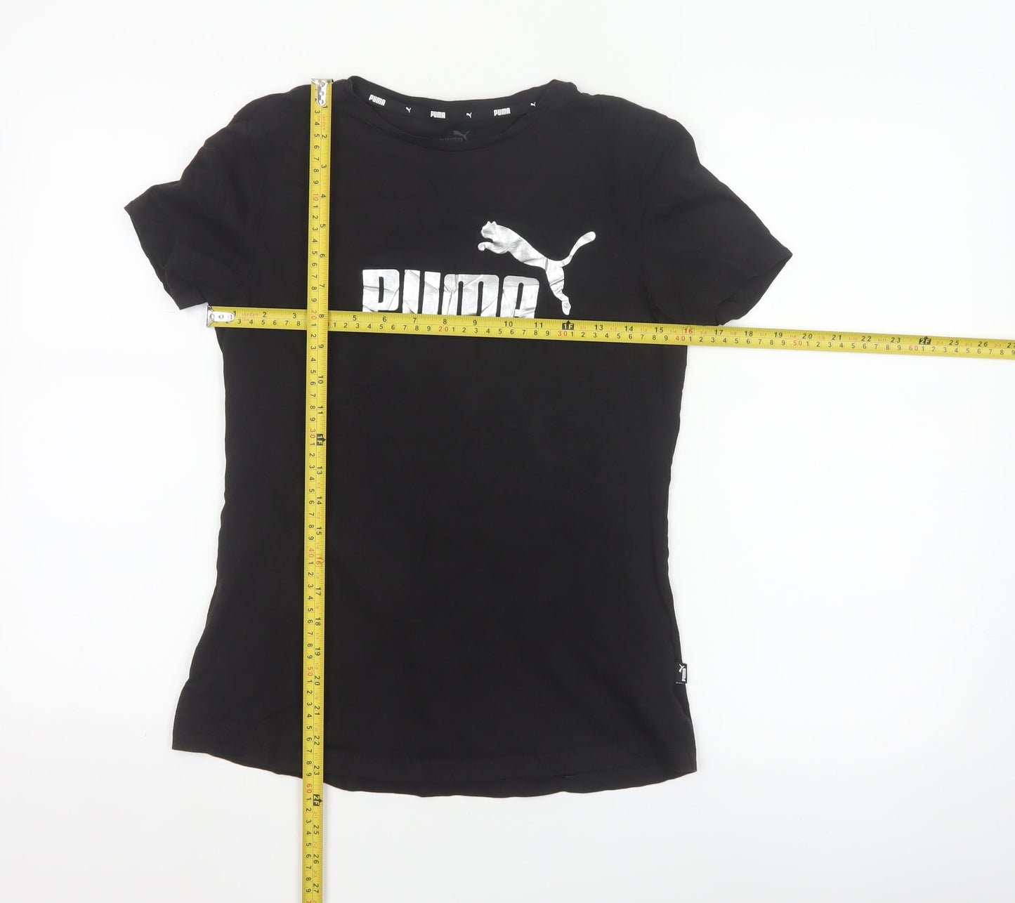 Puma Girls Black Short Sleeve Crew Neck Logo T-Shirt Size 15-16 Years