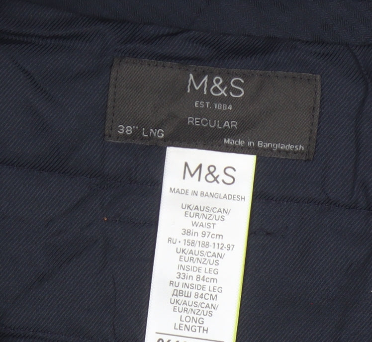 Marks and Spencer Men's Blue Check Regular Fit Trousers 38L