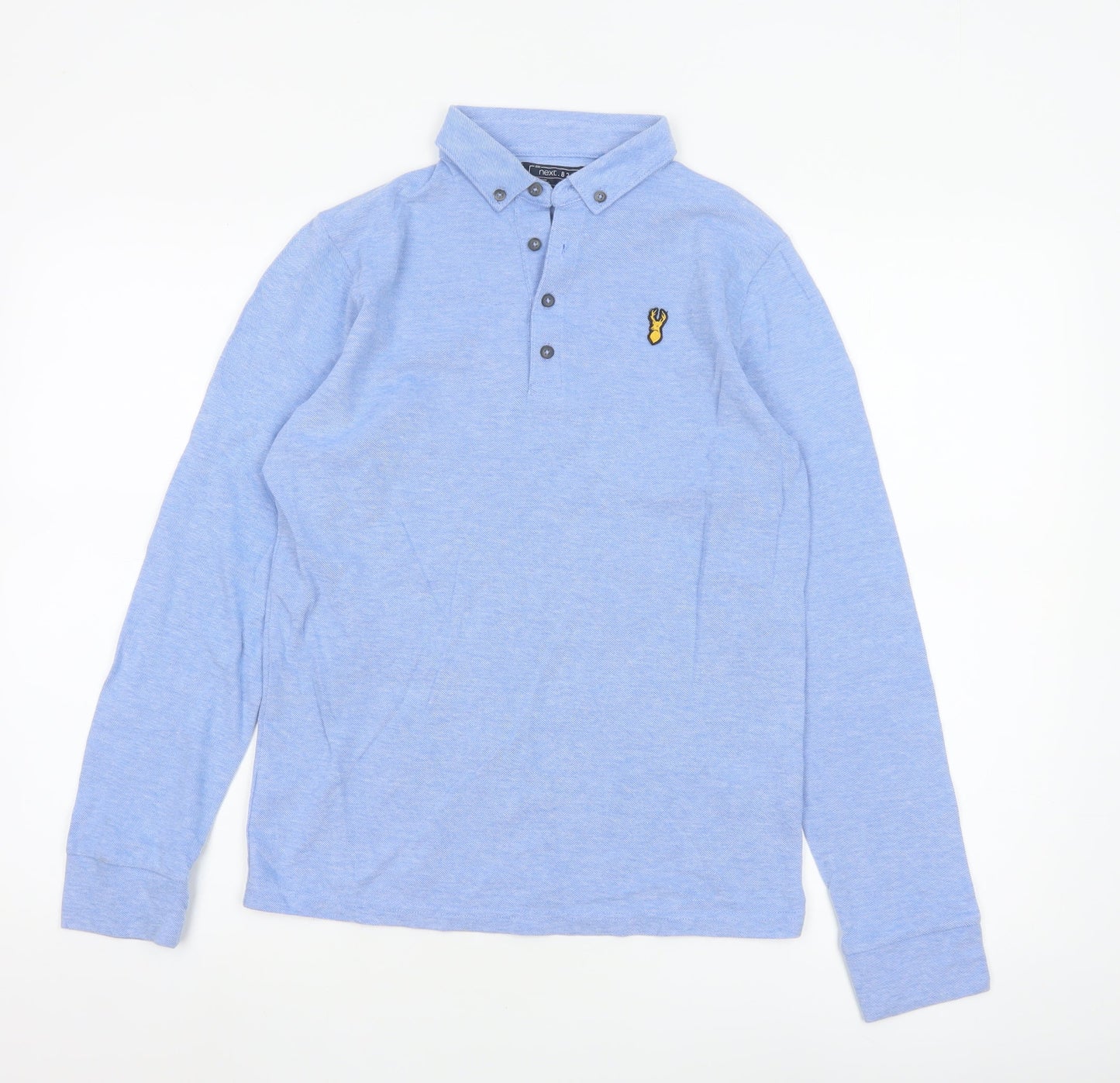 Next Boys Blue Long Sleeve Polo Shirt 13 Years Collared Cotton Blend