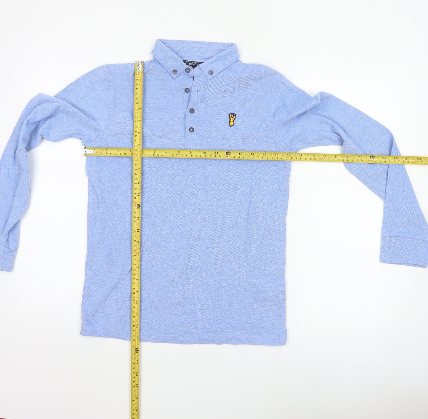 Next Boys Blue Long Sleeve Polo Shirt 13 Years Collared Cotton Blend