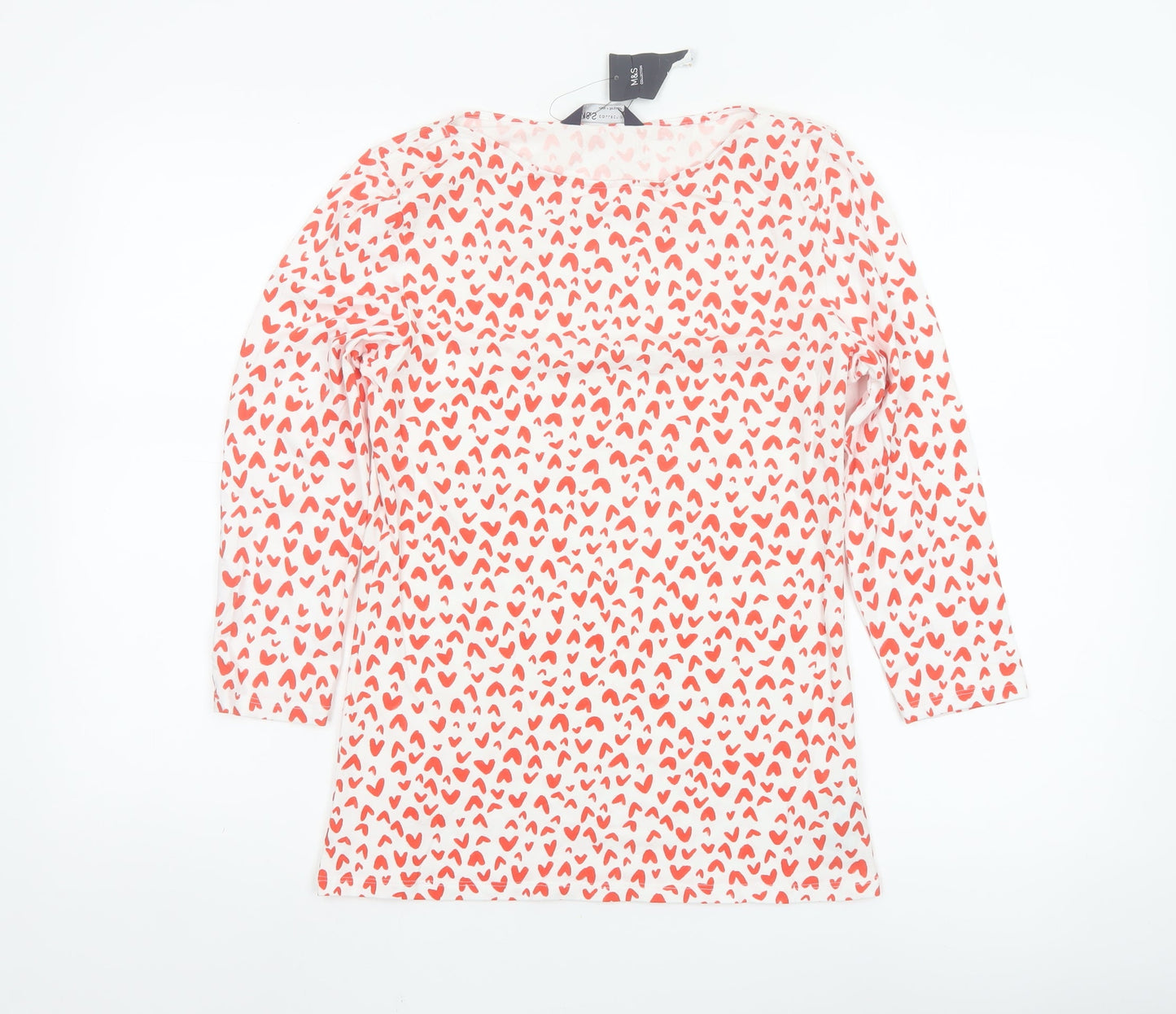 Marks and Spencer Women White Heart Print Long Sleeve T-Shirt Size 10