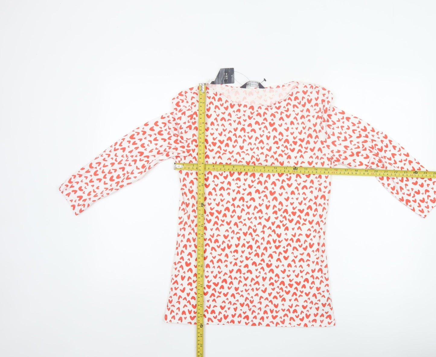 Marks and Spencer Women White Heart Print Long Sleeve T-Shirt Size 10