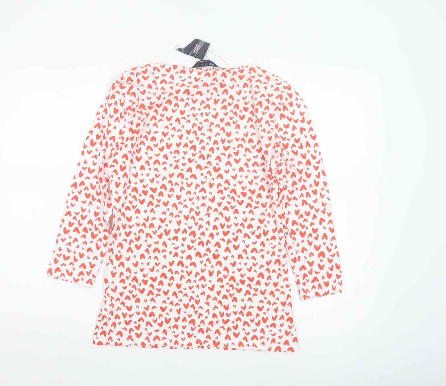 Marks and Spencer Women White Heart Print Long Sleeve T-Shirt Size 10