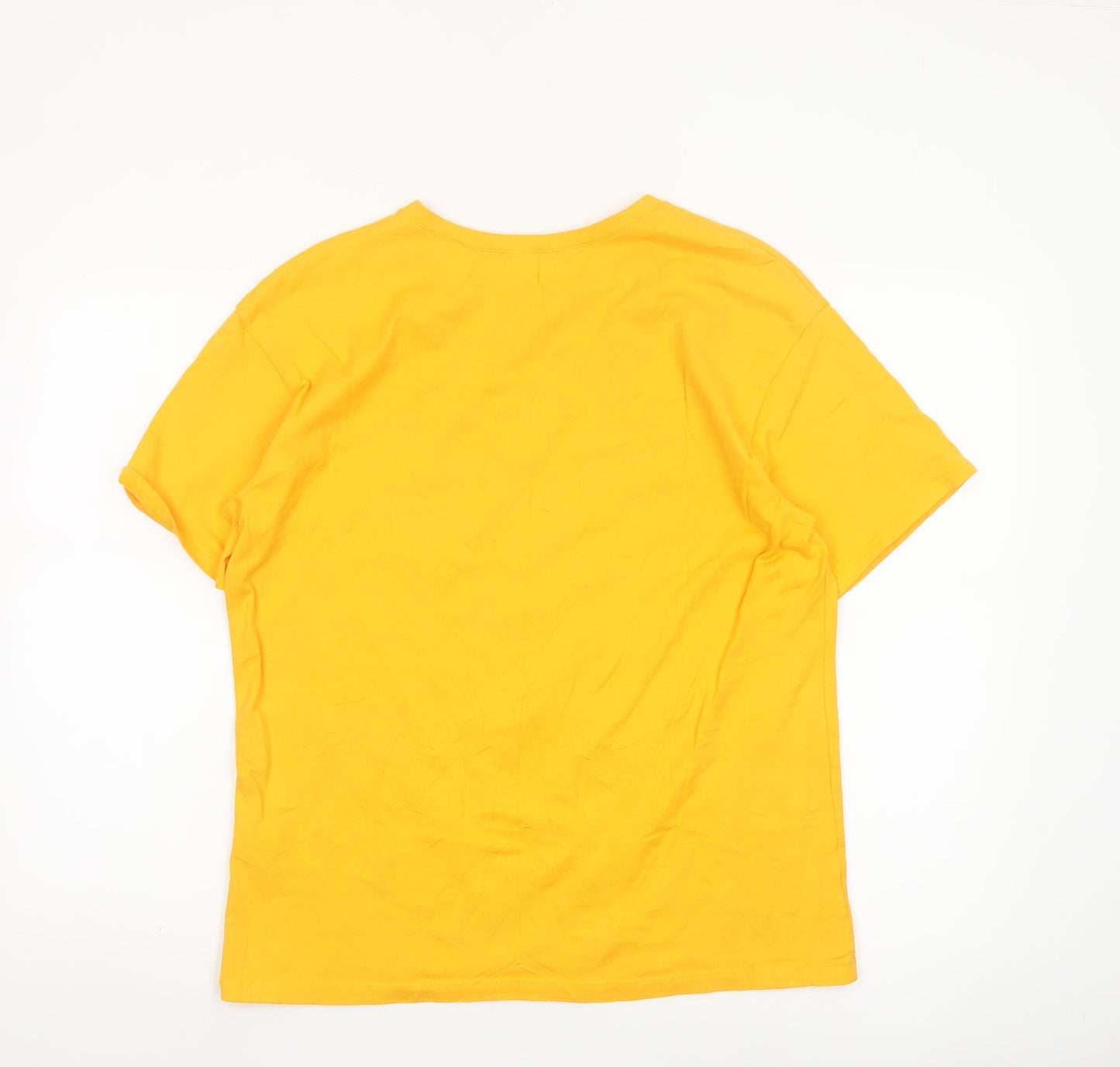 Zara Women Yellow Floral Embroidered Cotton T-Shirt Size 12