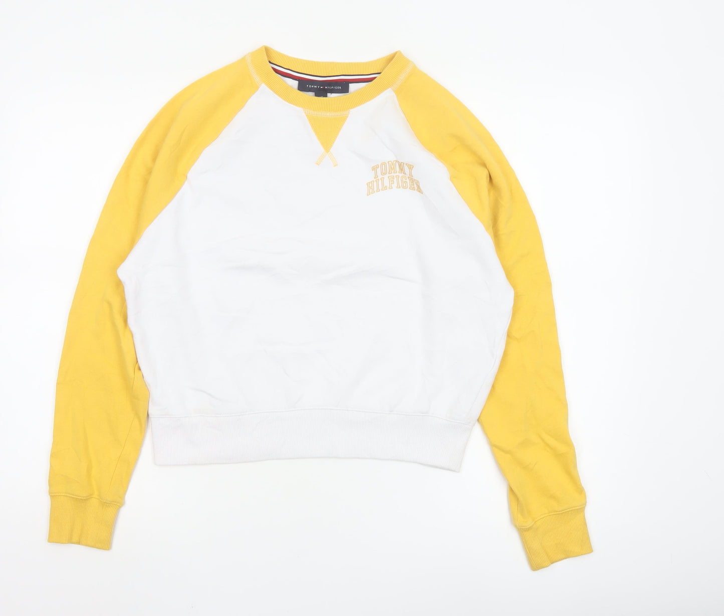 Tommy Hilfiger Women Yellow White Crew Neck Long Sleeve Sweatshirt Size S