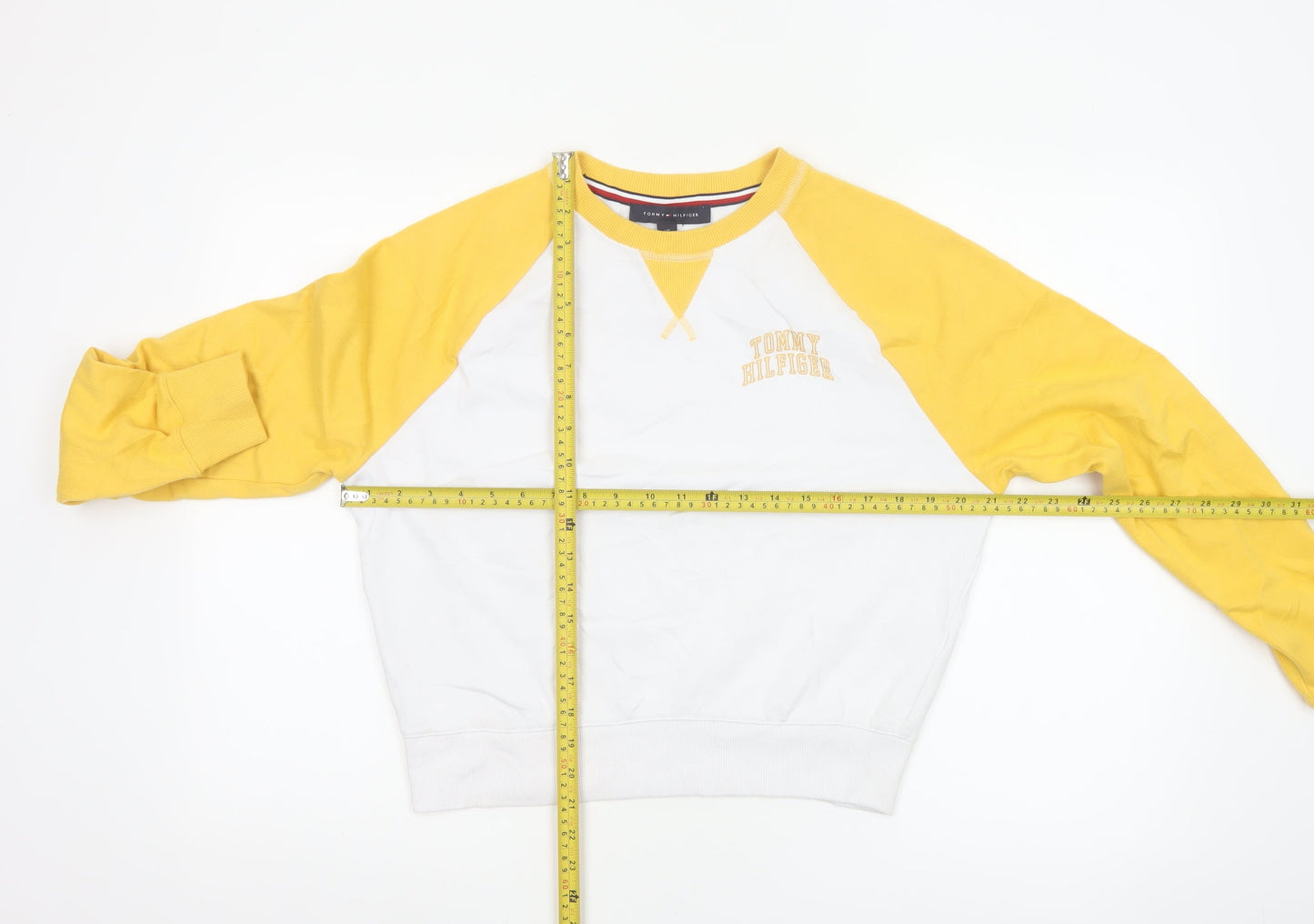Tommy Hilfiger Women Yellow White Crew Neck Long Sleeve Sweatshirt Size S