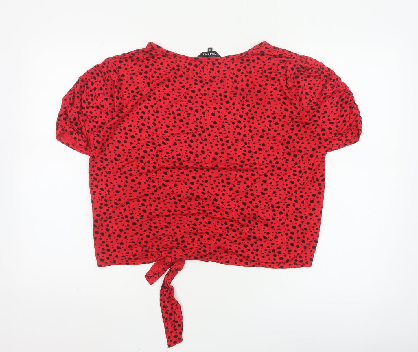 Peacocks Women's Red Polka Dot Cropped Tie Front T-Shirt Size 16