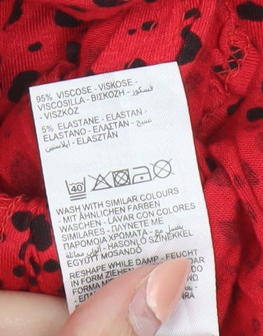 Peacocks Women's Red Polka Dot Cropped Tie Front T-Shirt Size 16