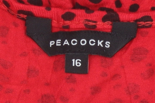 Peacocks Women's Red Polka Dot Cropped Tie Front T-Shirt Size 16