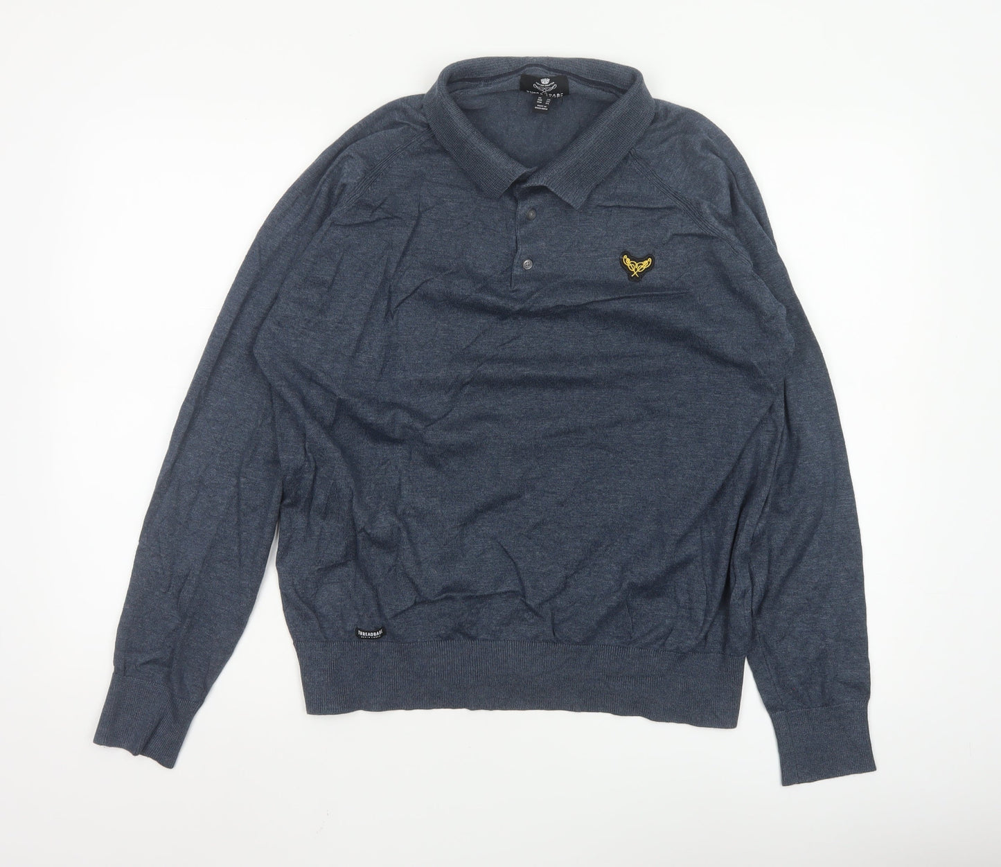 Threadbare Men's Blue Collared Henley XL Cotton Knit Jumper