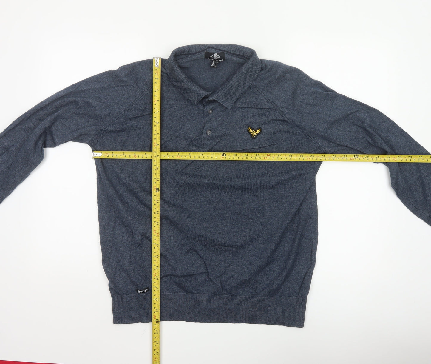 Threadbare Men's Blue Collared Henley XL Cotton Knit Jumper