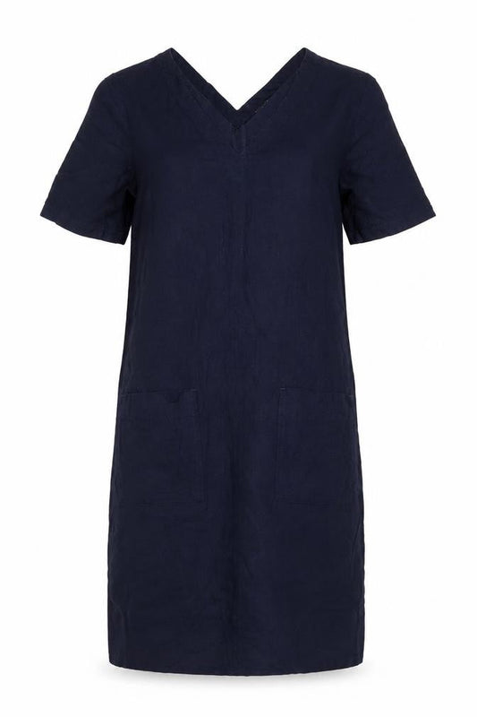 Marks and Spencer Women's Navy V-Neck Linen Blend Shift Dress Size 6