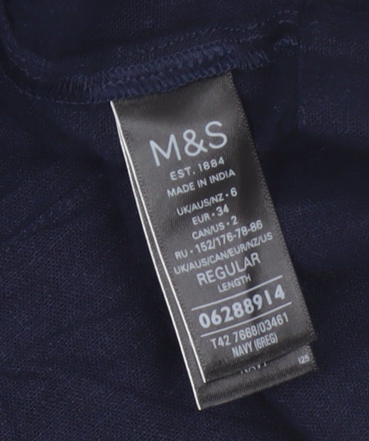 Marks and Spencer Women's Navy V-Neck Linen Blend Shift Dress Size 6