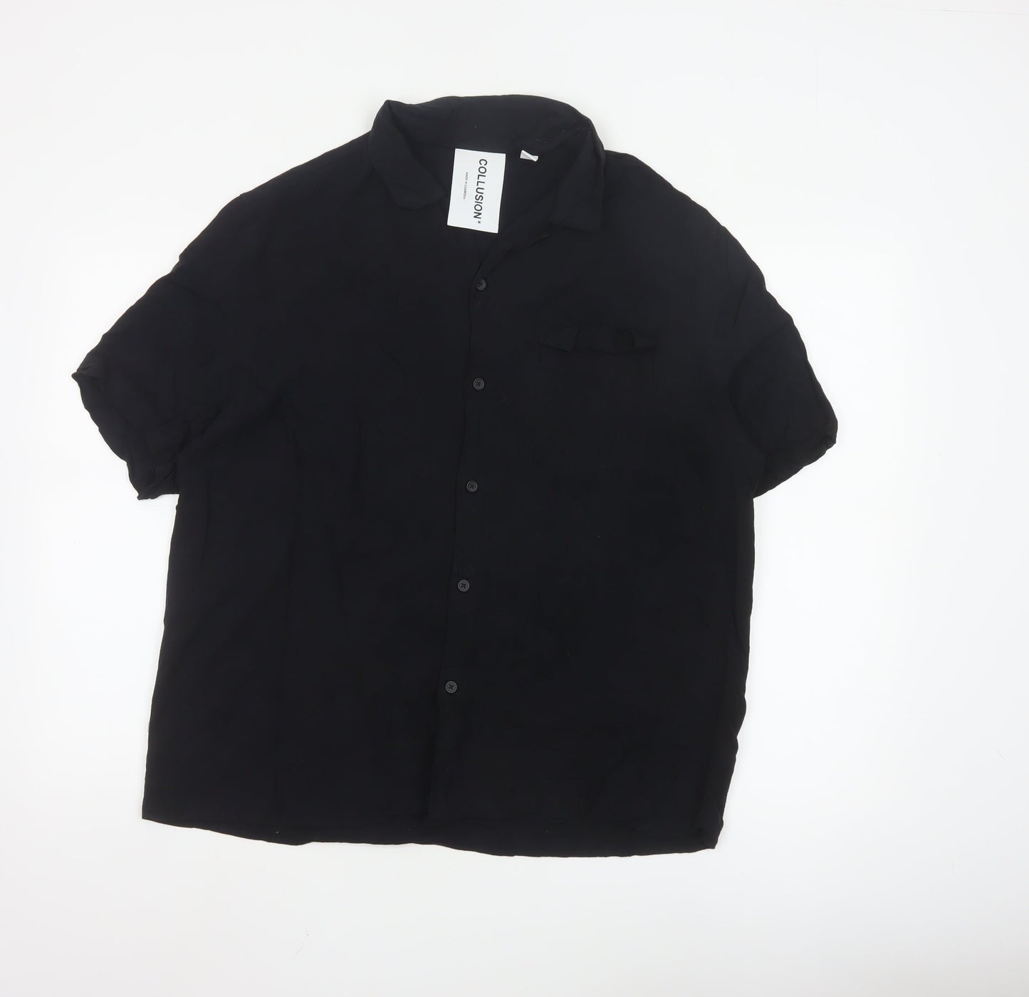 Collusion Unisex Black Button-Up Shirt L Viscose Short Sleeve