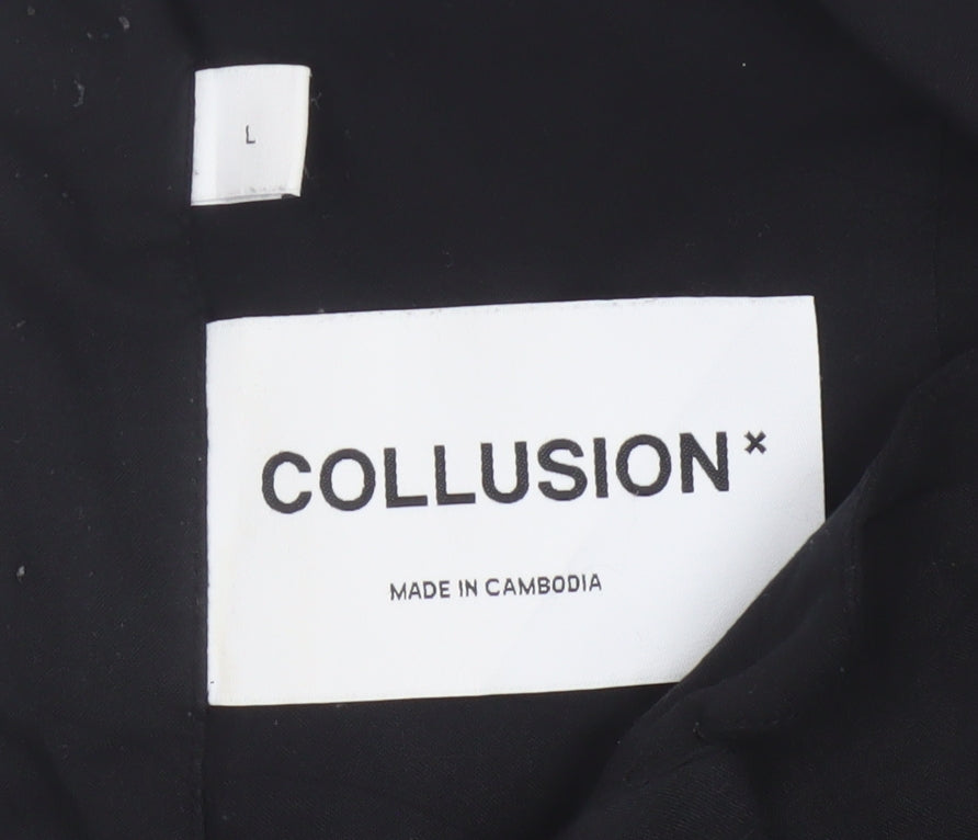Collusion Unisex Black Button-Up Shirt L Viscose Short Sleeve
